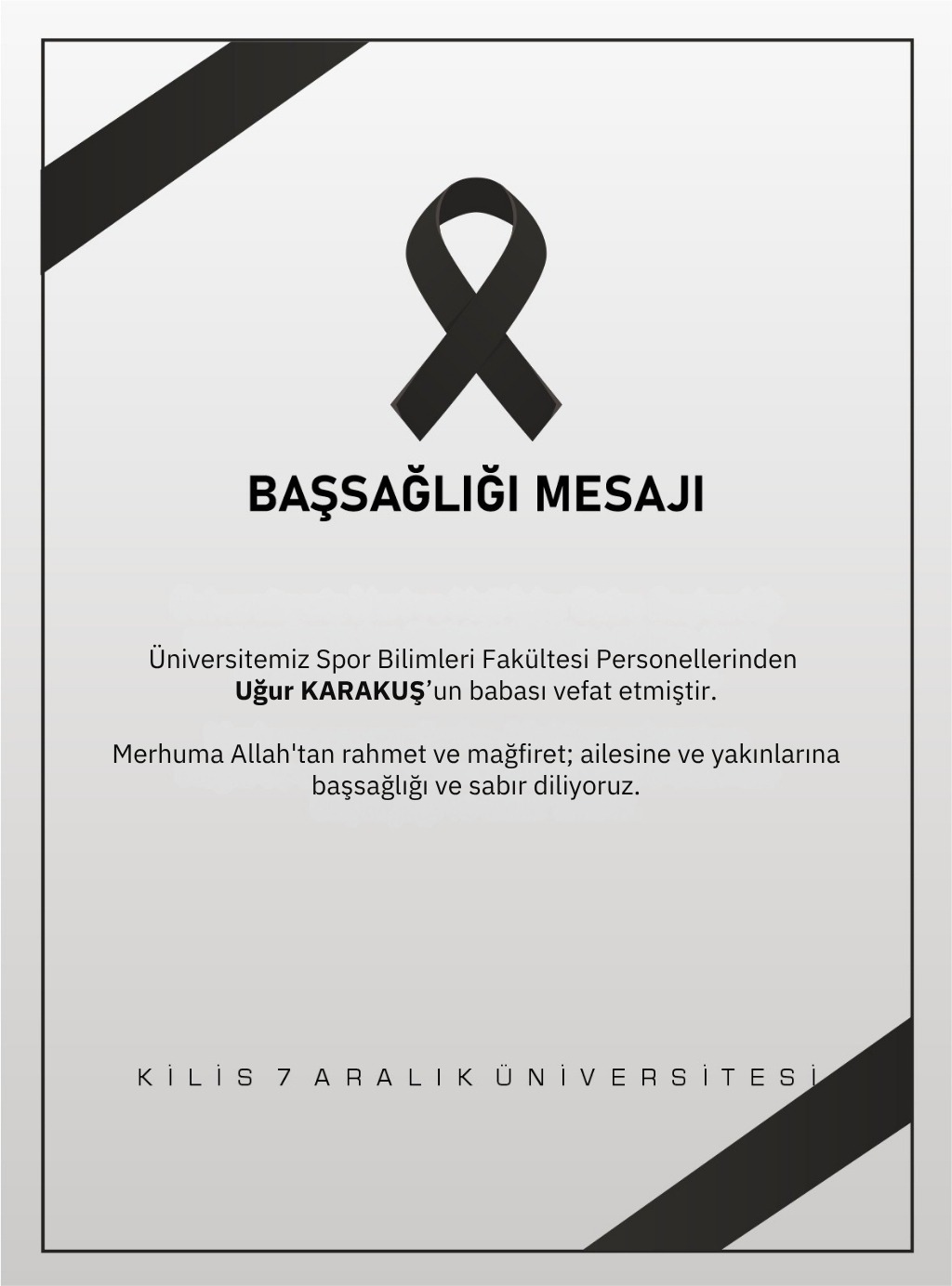 Vefat ve Başsağlığı Mesajı