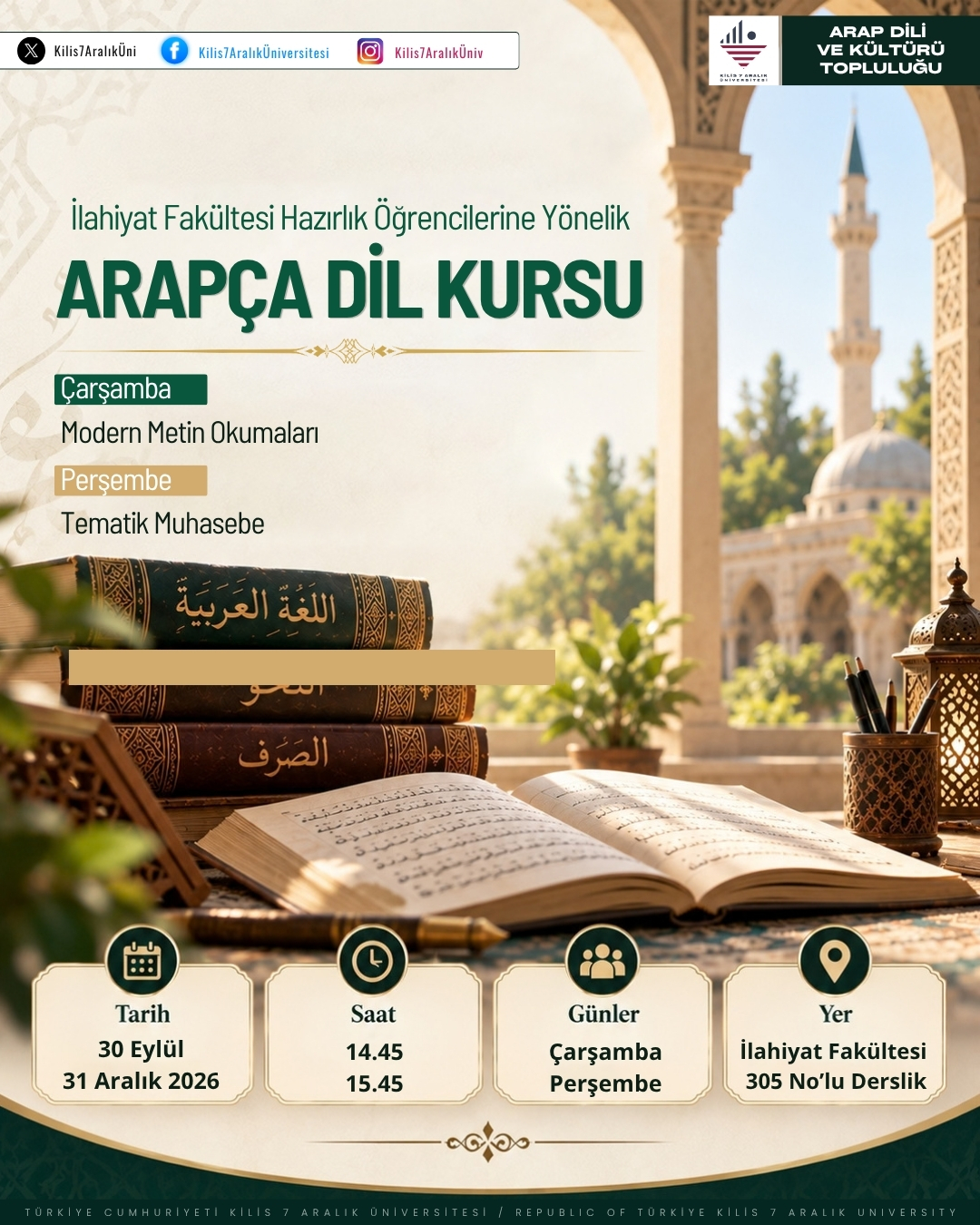 İlahiyat Fakültesi Hazırlık Öğrencilerine Yönelik Arapça Dil Kursu